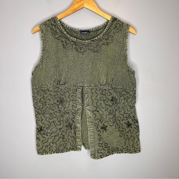Vintage Escandalo textured Hunter green tank with cut out - Picture 1 of 7
